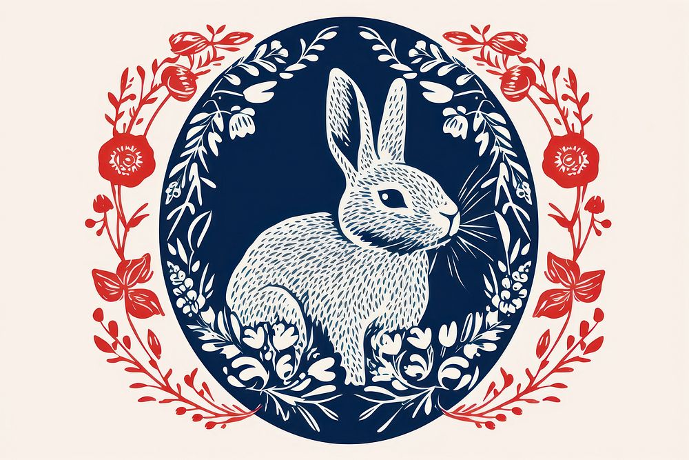 Simple rabbit in flowers circle pattern animal mammal. AI generated Image by rawpixel.