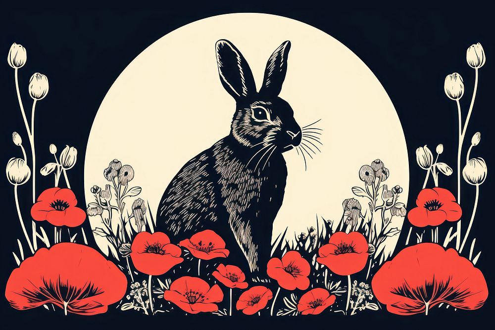 Simple rabbit in flowers circle animal rodent mammal. AI generated Image by rawpixel.