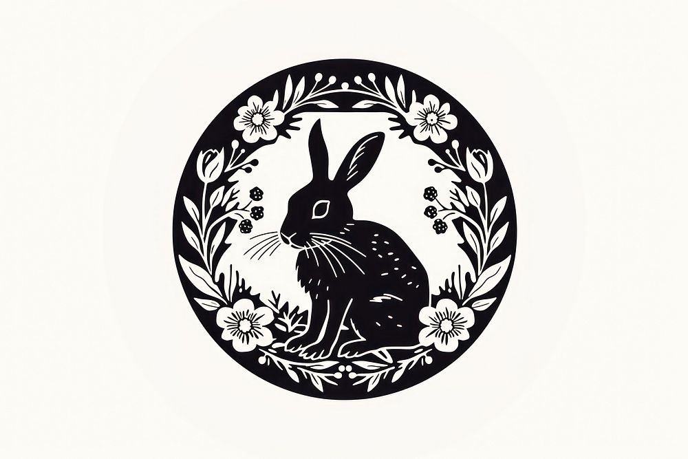 Simple rabbit in flowers circle representation creativity cartoon. AI generated Image by rawpixel.