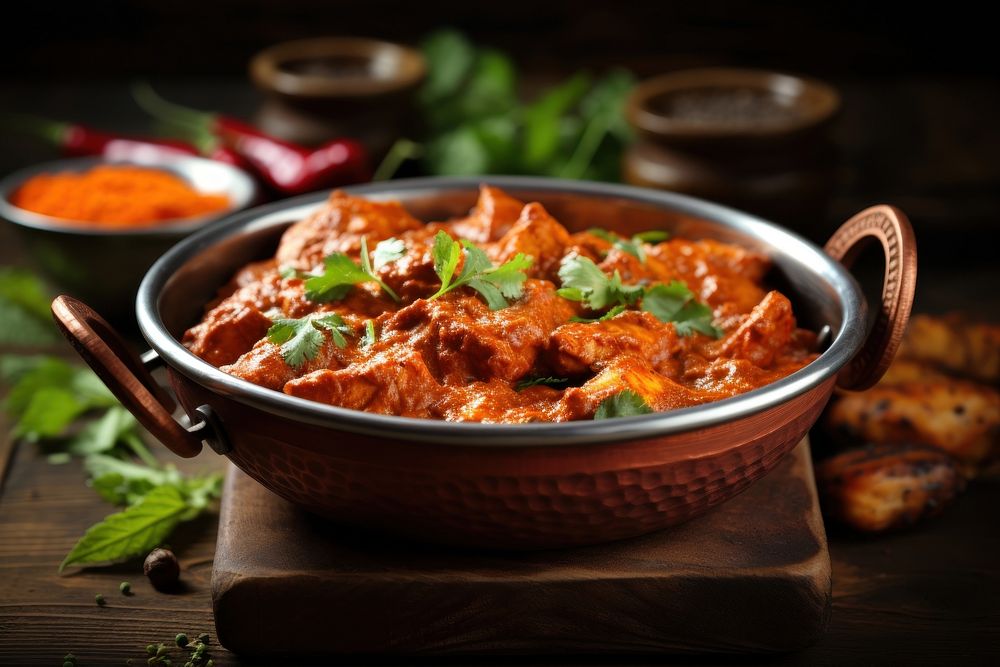 Masala in bowl rustic food meat. AI generated Image by rawpixel.