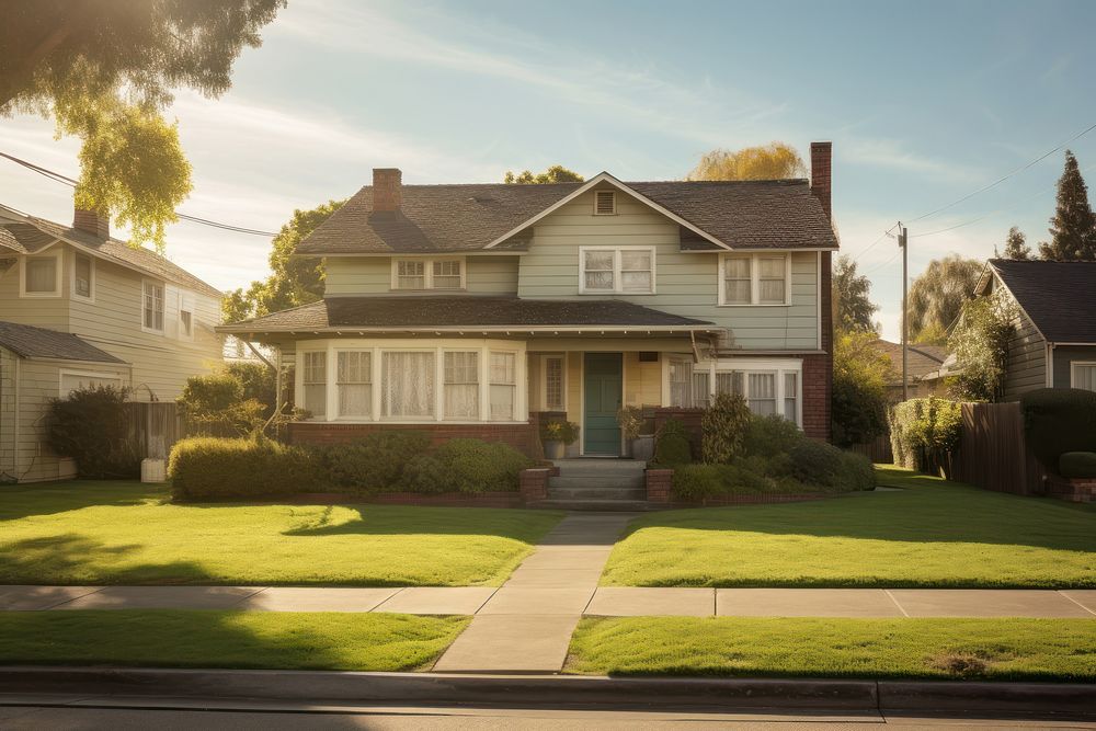 American suburb house outdoors plant grass. AI generated Image by rawpixel.