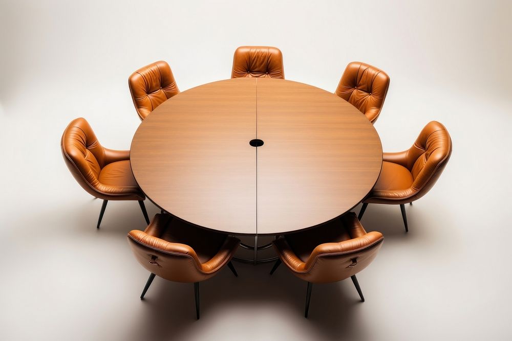 Oval round table with brown leather chairs furniture room arrangement. AI generated Image by rawpixel.