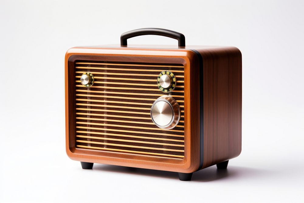 Wooden radio brown white background loudspeaker. AI generated Image by rawpixel.