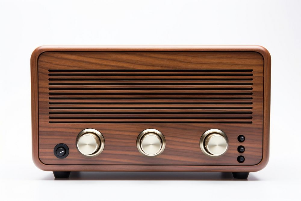 Wooden radio electronics brown white background. AI generated Image by rawpixel.