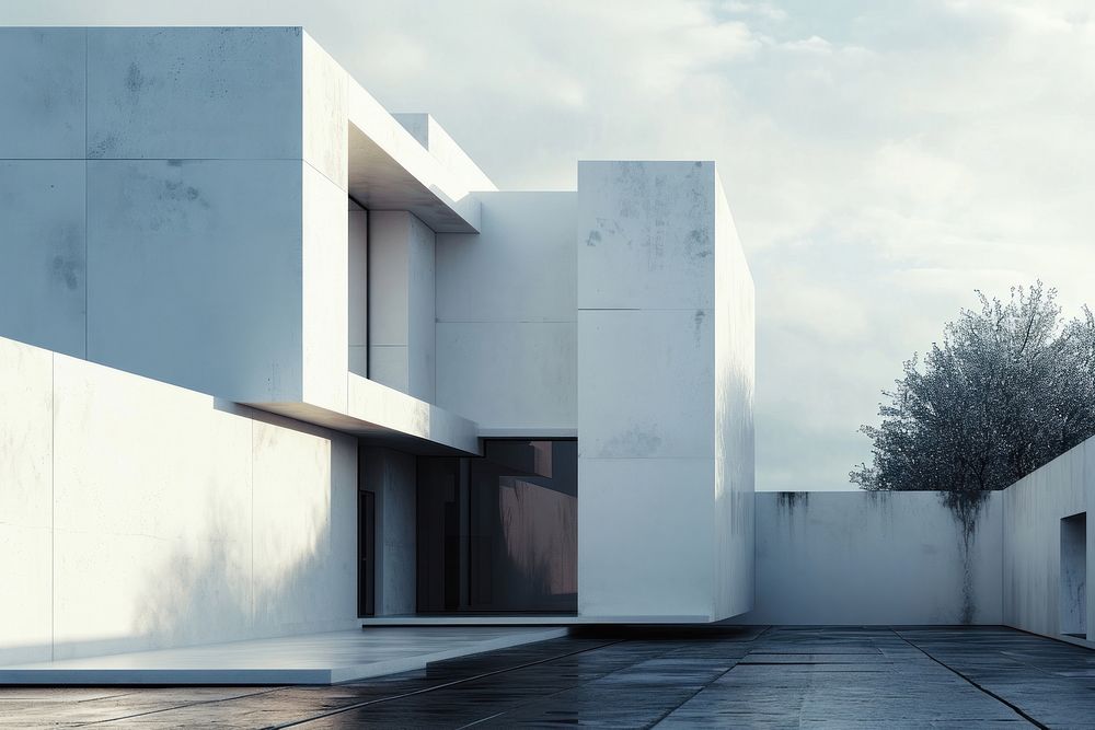 White Minimal house architecture building city. AI generated Image by rawpixel.