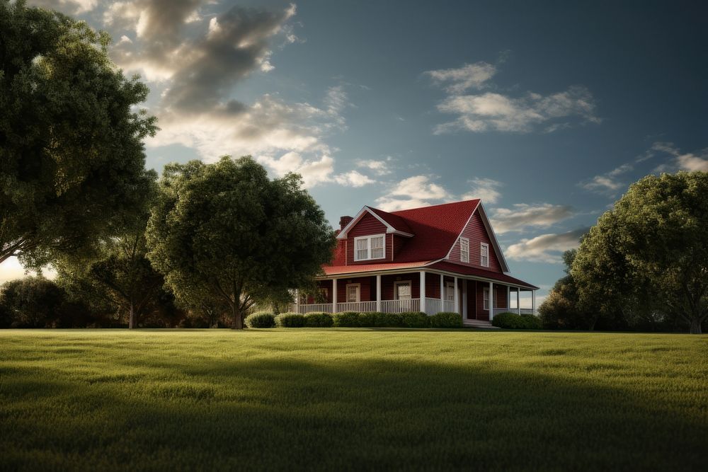 Home in front of a grassy green lawn architecture landscape building. AI generated Image by rawpixel.