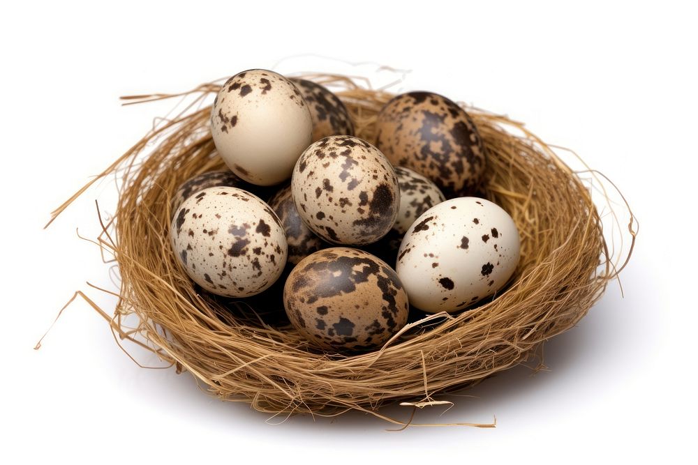 Small quail eggs in a nest food white background beginnings. AI generated Image by rawpixel.