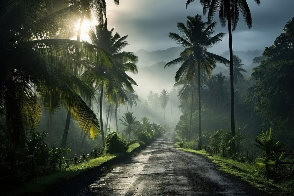 Road over palm trees land outdoors nature. AI generated Image by rawpixel.