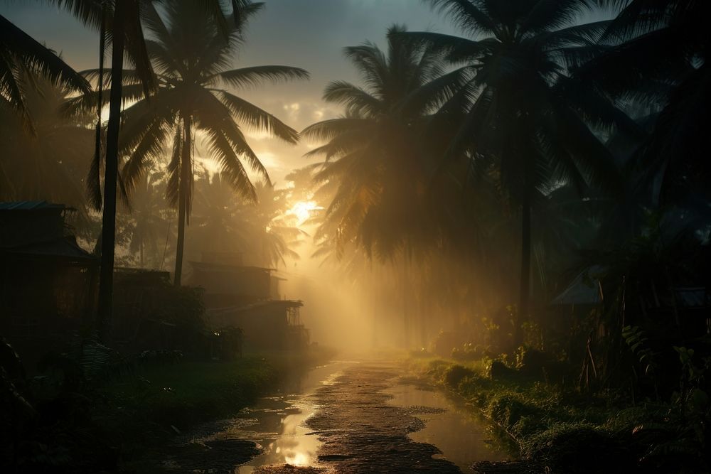 Road over palm trees land sunlight outdoors. AI generated Image by rawpixel.