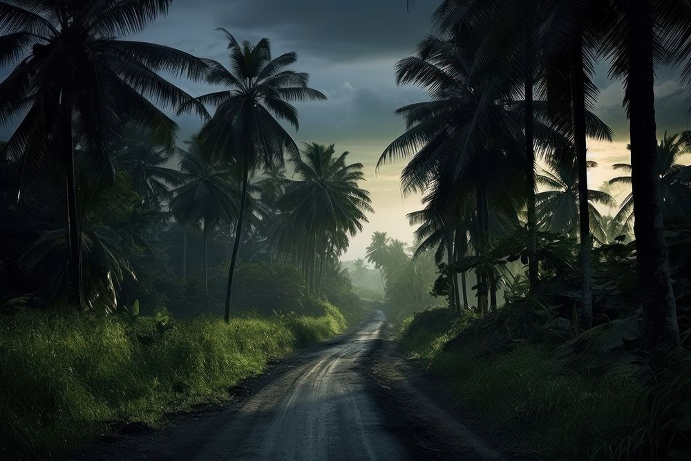 Road over palm trees land landscape outdoors. AI generated Image by rawpixel.