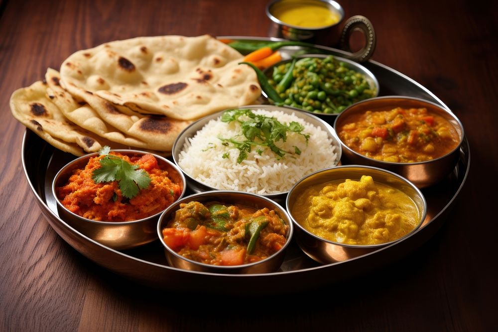 Indian curry plate meal food. AI generated Image by rawpixel.