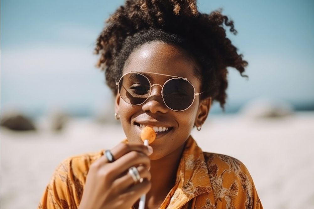 Young African woman vacation glasses summer. AI generated Image by rawpixel.