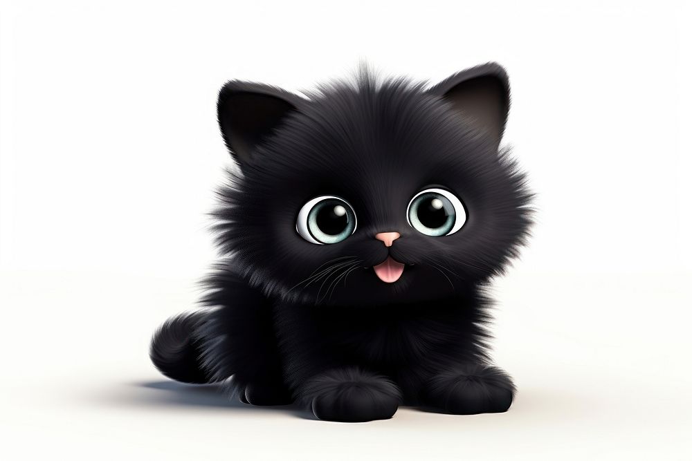 3d cartoon cute fluffy black kitten mammal animal pet. AI generated Image by rawpixel.