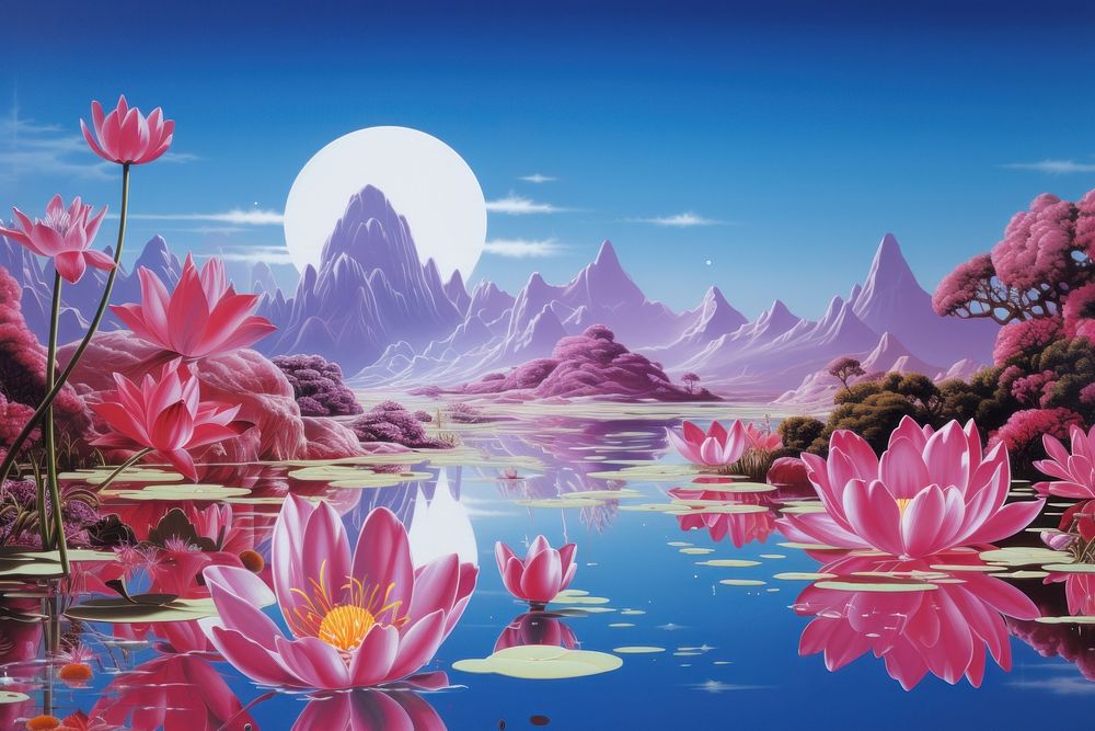 A lotus pond landscape reflection outdoors. AI generated Image by rawpixel.