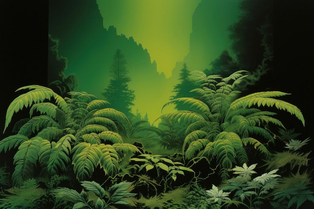 Lots of green leaves in the dirt and ferns land vegetation landscape. AI generated Image by rawpixel.