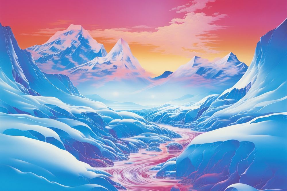 The movement of the ice stream on the glacier landscape backgrounds mountain. AI generated Image by rawpixel.