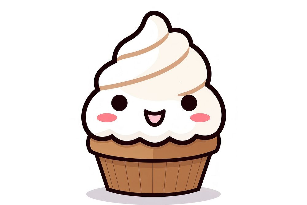 1 kawaii chocolate ice cream cone simple lines vector dessert cupcake food. AI generated Image by rawpixel.