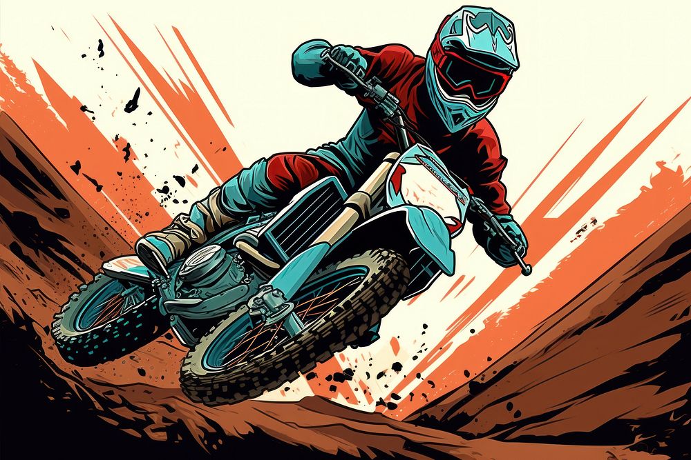 Motocross motorcycle vehicle comics. AI generated Image by rawpixel.