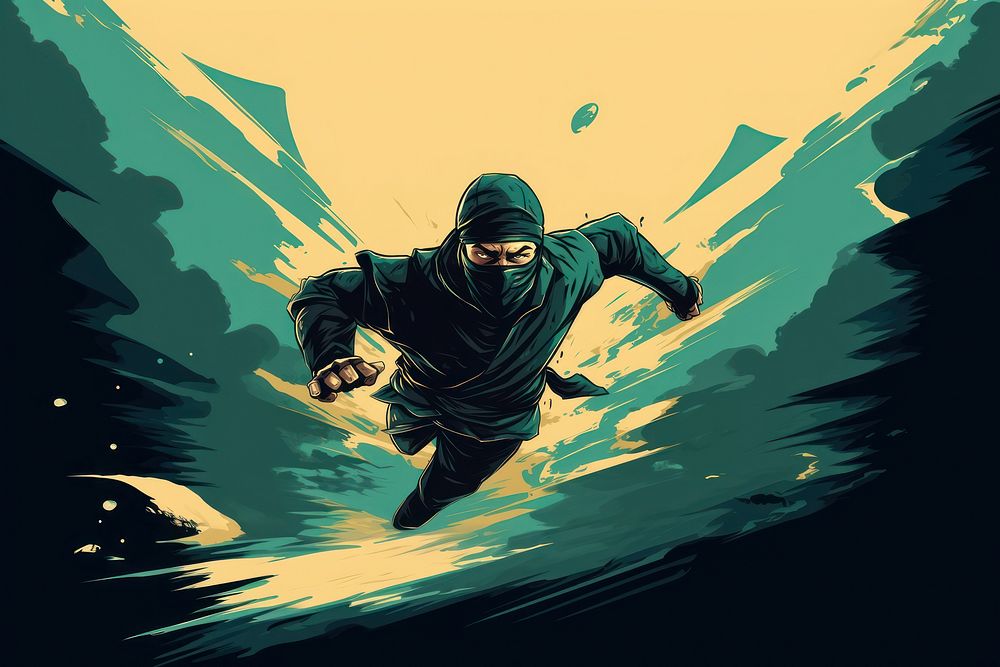 Ninja adult snowboarding silhouette. AI generated Image by rawpixel.