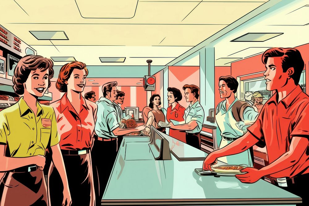 Fast food restuarant staff comics adult publication. AI generated Image by rawpixel.