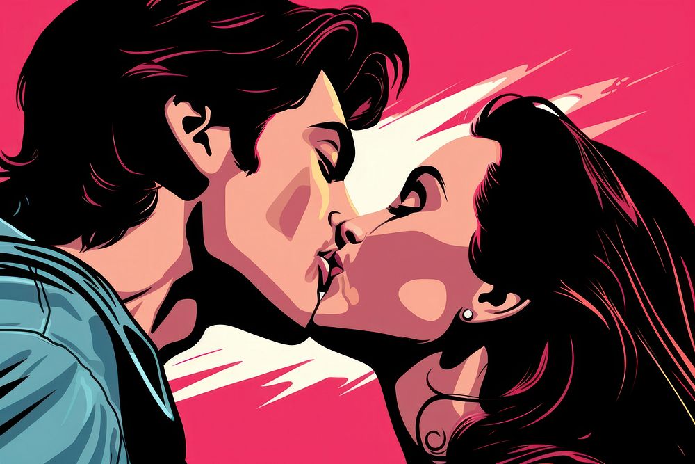 Kiss kissing comics adult. AI generated Image by rawpixel.