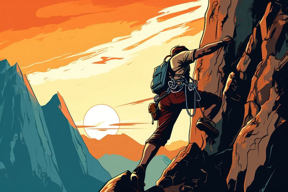 Rock climbing adventure outdoors comics. AI generated Image by rawpixel.