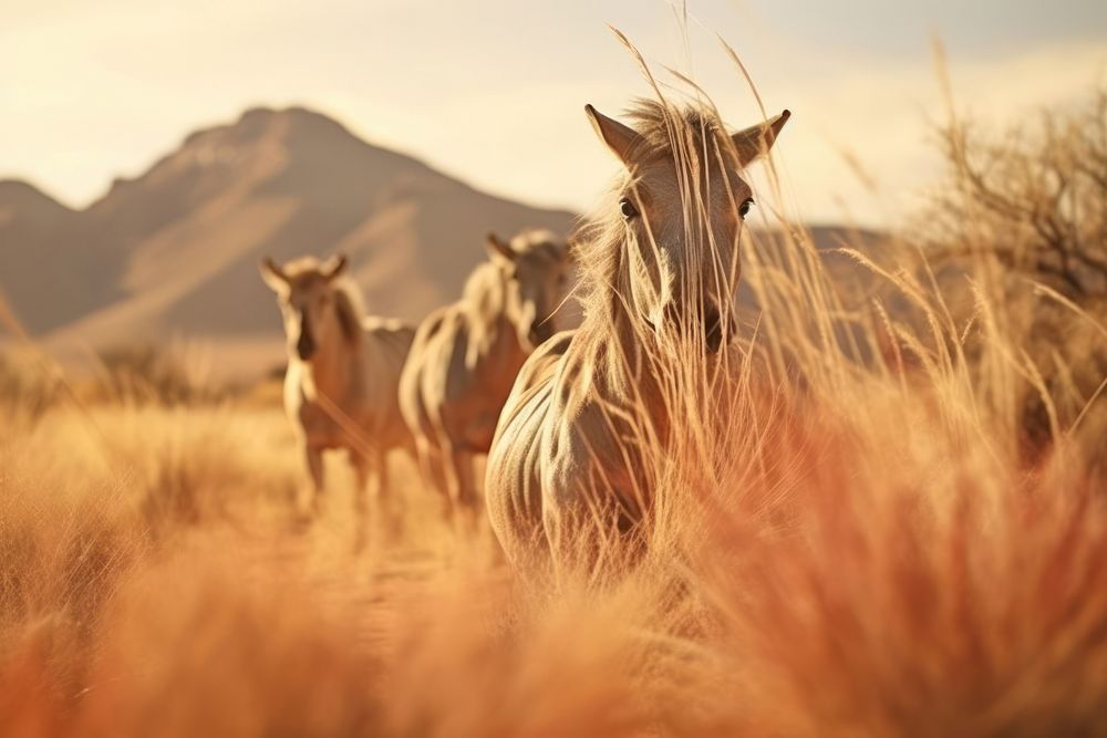The herd of dry grasses in the desert area landscape grassland outdoors. AI generated Image by rawpixel.