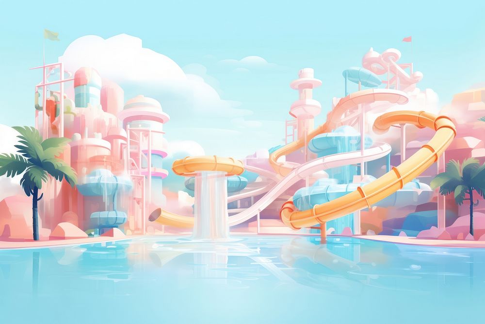 Waterpark fun architecture recreation. AI generated Image by rawpixel.