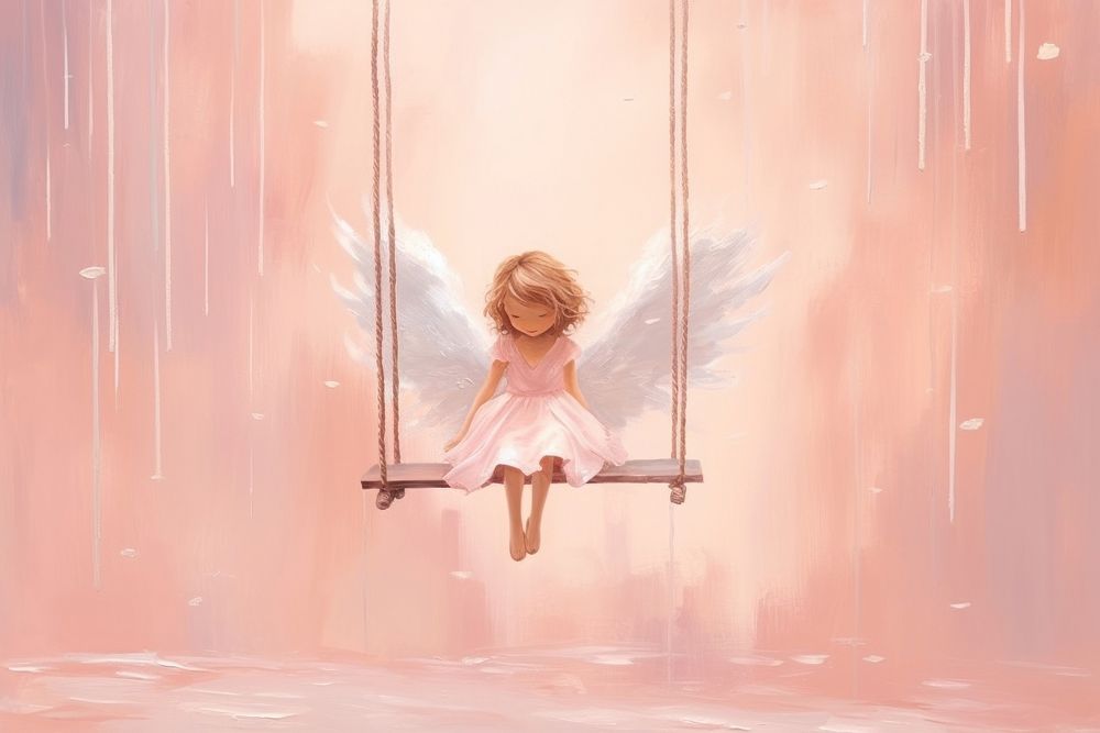 Angel on a swing cute pink fantasy. AI generated Image by rawpixel.