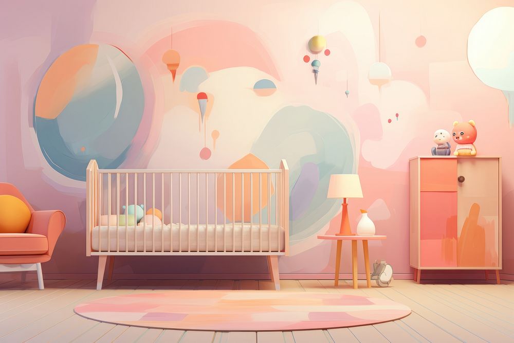 Baby nursery room furniture crib architecture. AI generated Image by rawpixel.