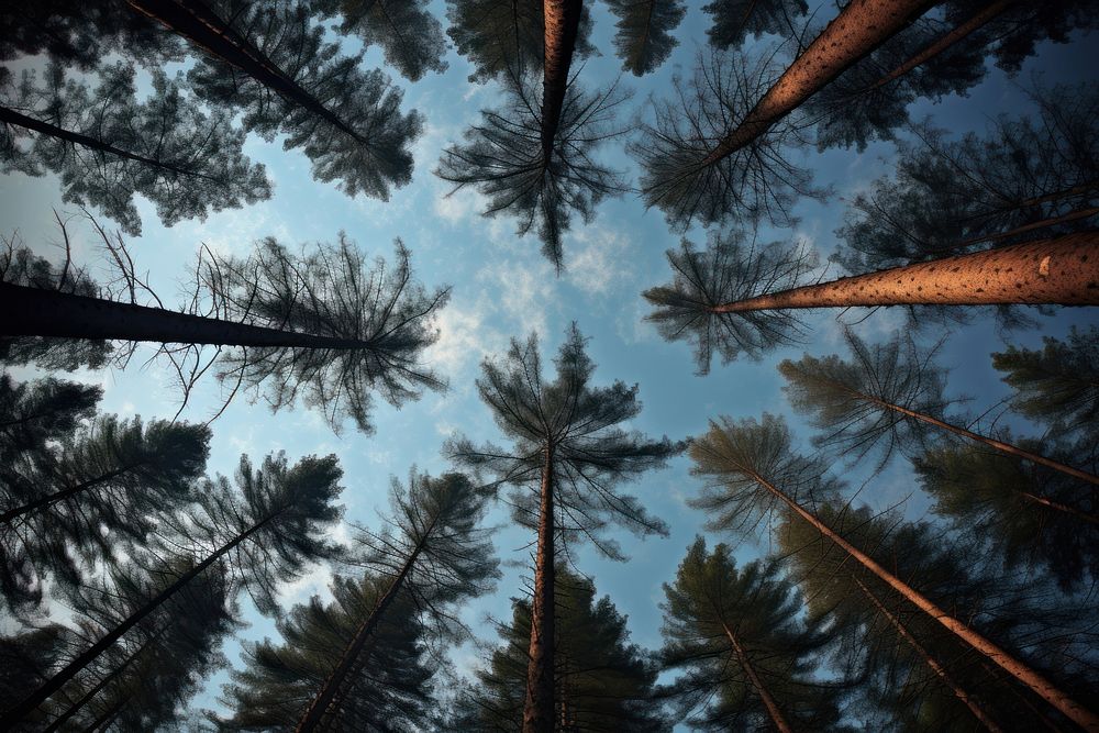 A few pine tree forest can see the sky outdoors woodland nature. AI generated Image by rawpixel.
