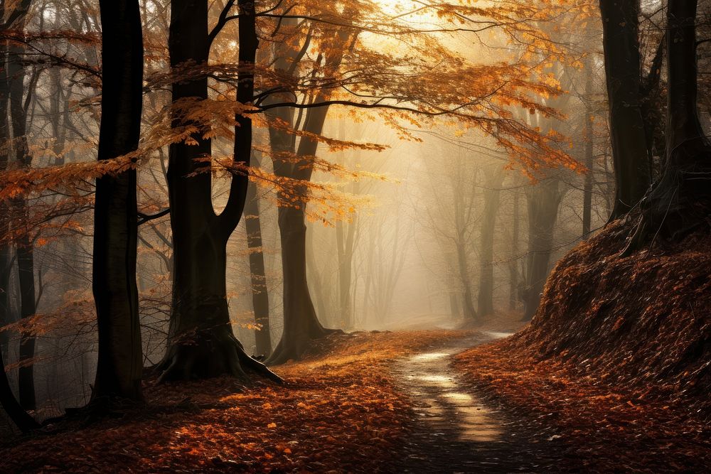 Forest in autumn very few trees outdoors nature tranquility. AI generated Image by rawpixel.