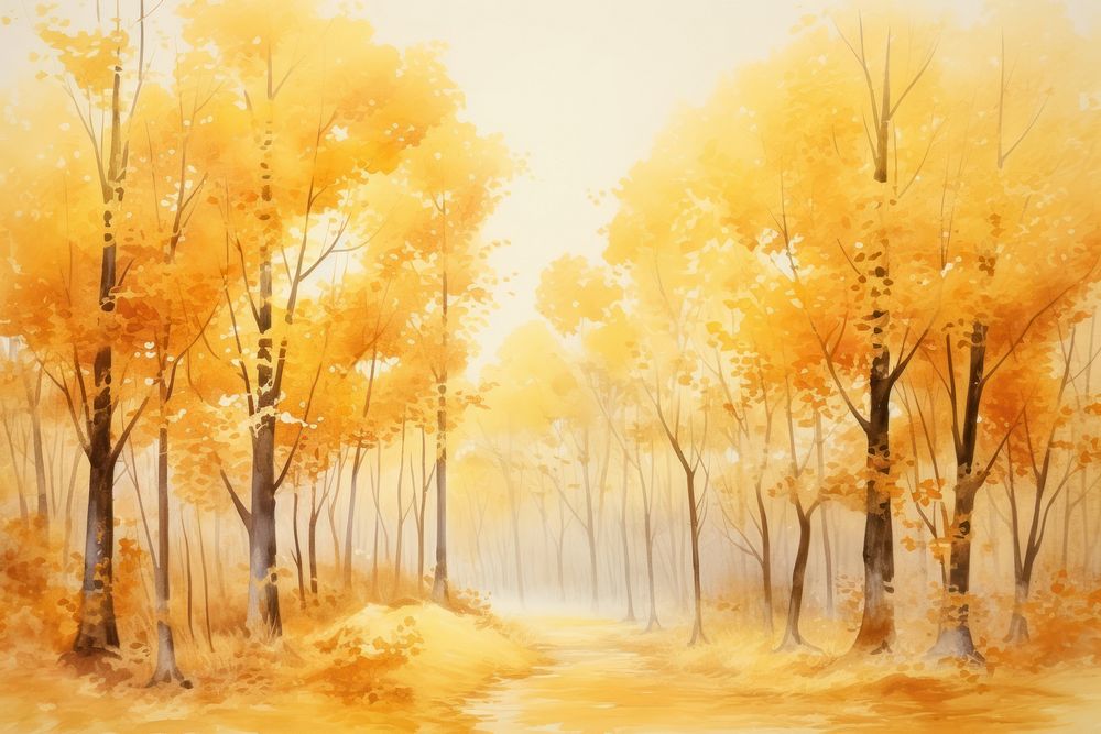 Forest in autumn can see sky few trees watercolor landscape outdoors painting. AI generated Image by rawpixel.