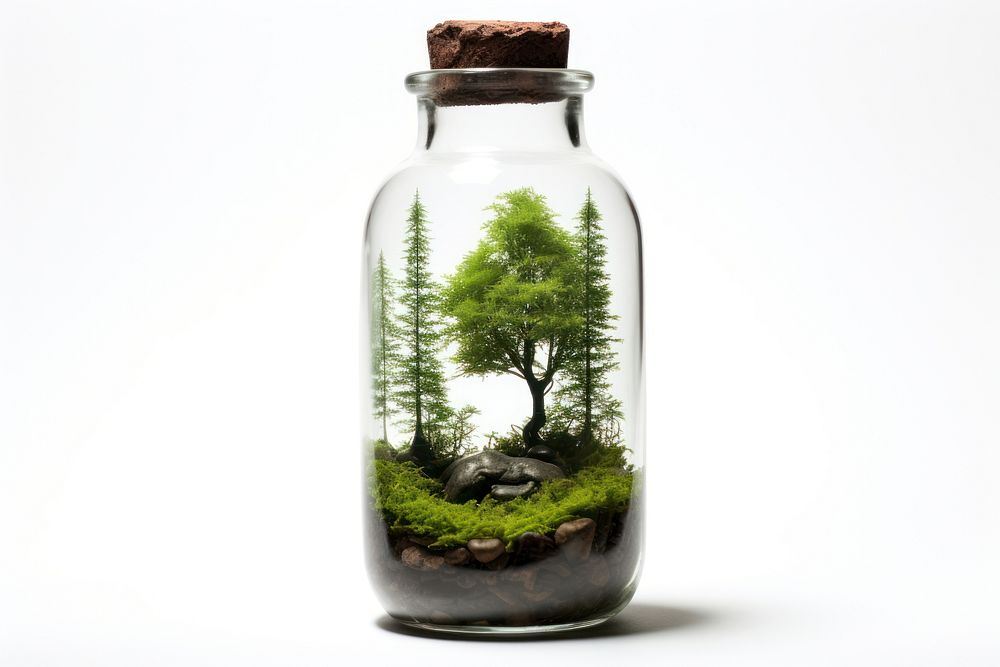 Forest in a bottle plant jar white background. AI generated Image by rawpixel.