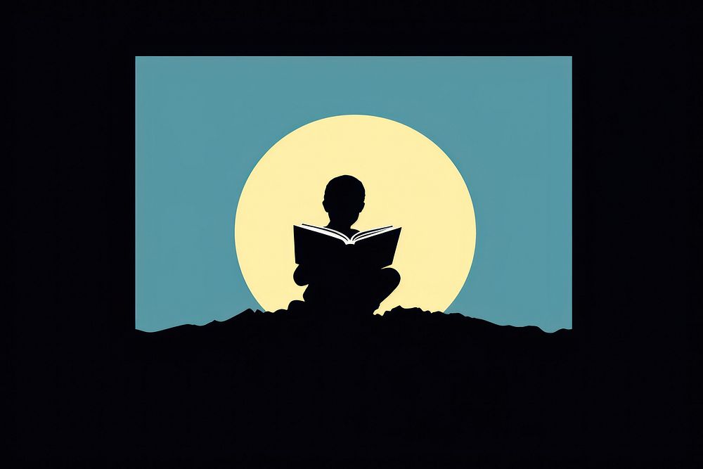 Child reading book silhouette cross-legged publication. AI generated Image by rawpixel.