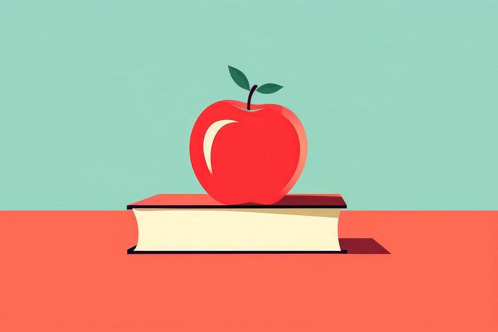 Apple and books publication fruit plant. AI generated Image by rawpixel.