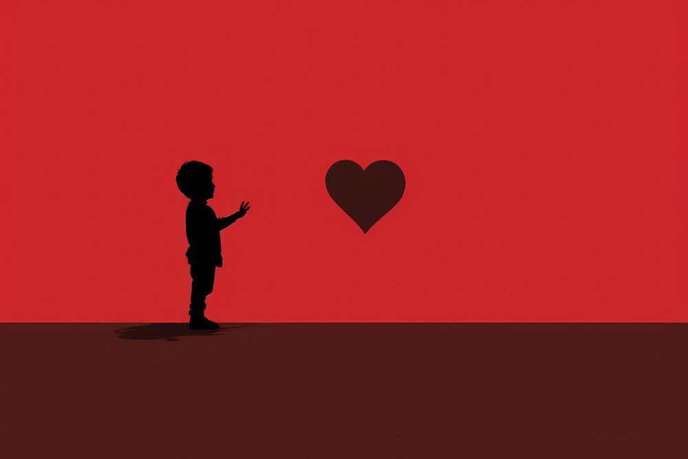 Sillouette kid reaching heart silhouette darkness standing. AI generated Image by rawpixel.