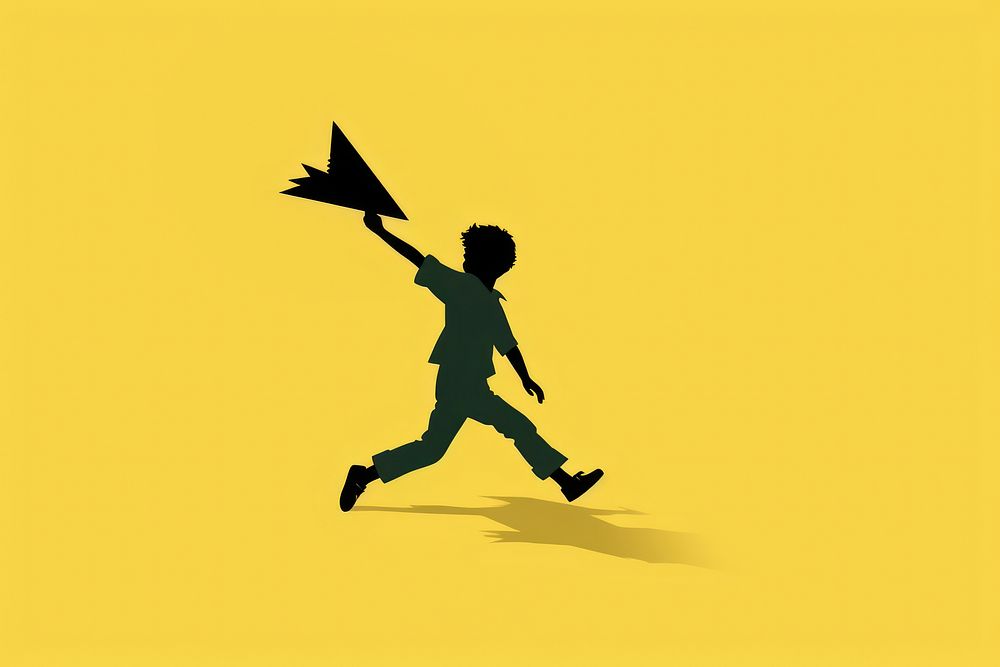 Sillouette kid riding paper plane silhouette sunlight clothing. AI generated Image by rawpixel.
