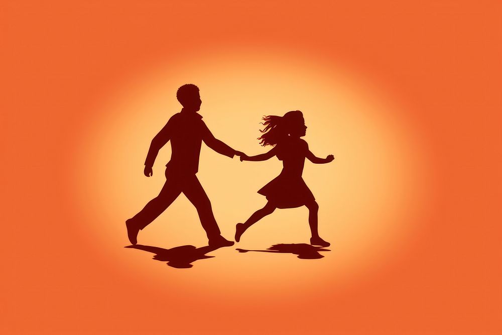 Sillouette two kids running adult togetherness silhouette. AI generated Image by rawpixel.