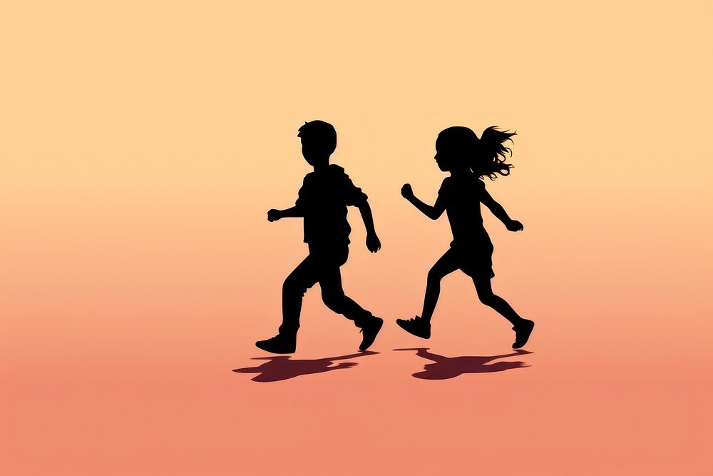Sillouette two kids running silhouette togetherness backlighting. AI generated Image by rawpixel.