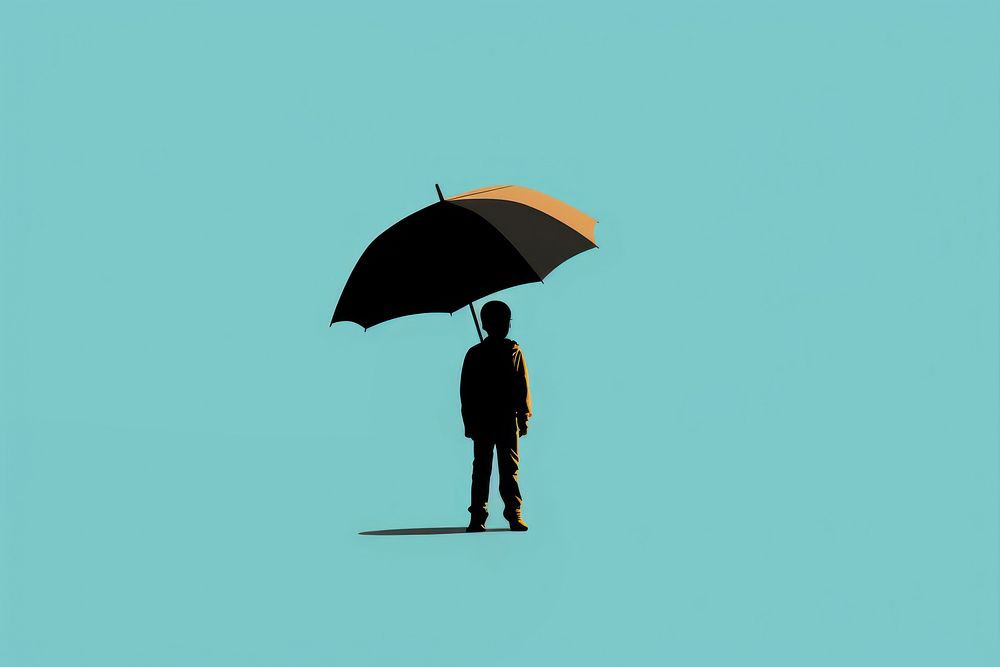 Sillouette umbrella and kid outdoors blue silhouette. AI generated Image by rawpixel.