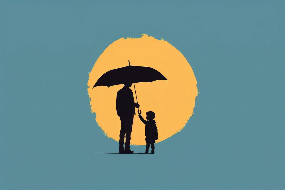 Sillouette umbrella and kid silhouette outdoors sky. AI generated Image by rawpixel.