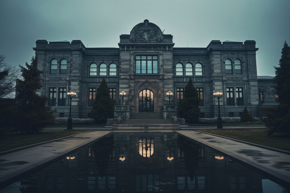 Museum architecture building reflection. AI generated Image by rawpixel.