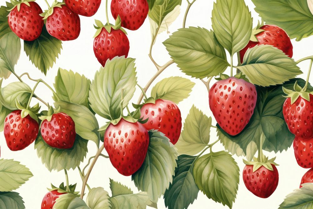 Norwegian strawberries sneak alternating with their leaves seamless pattern backgrounds strawberry fruit. AI generated Image…