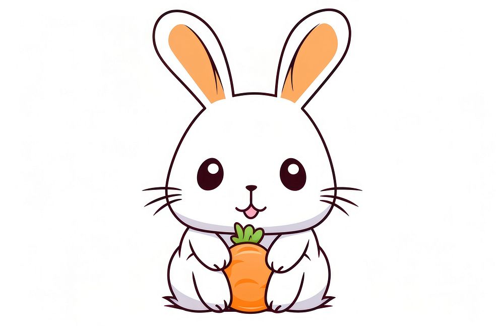 Kawaii bunny eating carrot simple | Free Photo Illustration - rawpixel