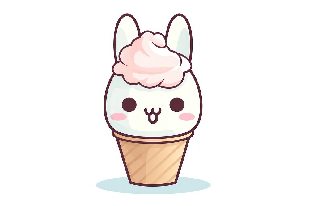 Kawaii bunny ice cream cone big simple lines vector dessert food representation. AI generated Image by rawpixel.