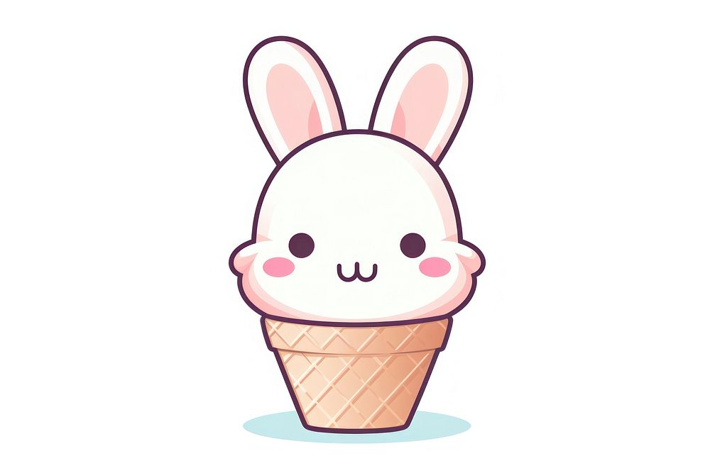 Kawaii bunny ice cream cone big simple lines vector dessert representation portrait. AI generated Image by rawpixel.