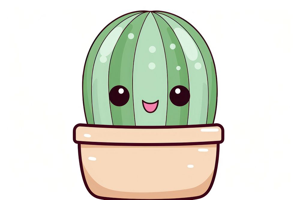 Kawaii cactus big simple lines vector plant houseplant watermelon. AI generated Image by rawpixel.