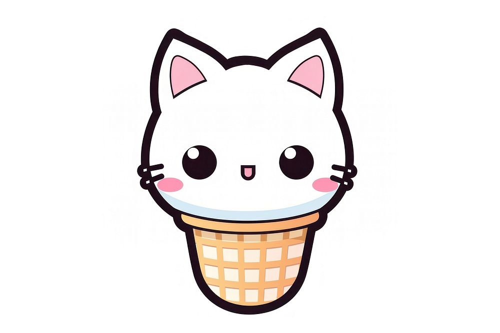 Kawaii kitty ice cream big simple lines vector dessert representation carnivora. AI generated Image by rawpixel.