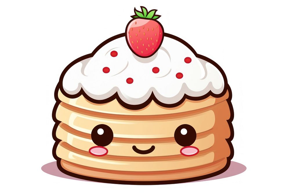 Kawaii pancake simple big lines vector strawberry dessert cream. AI generated Image by rawpixel.